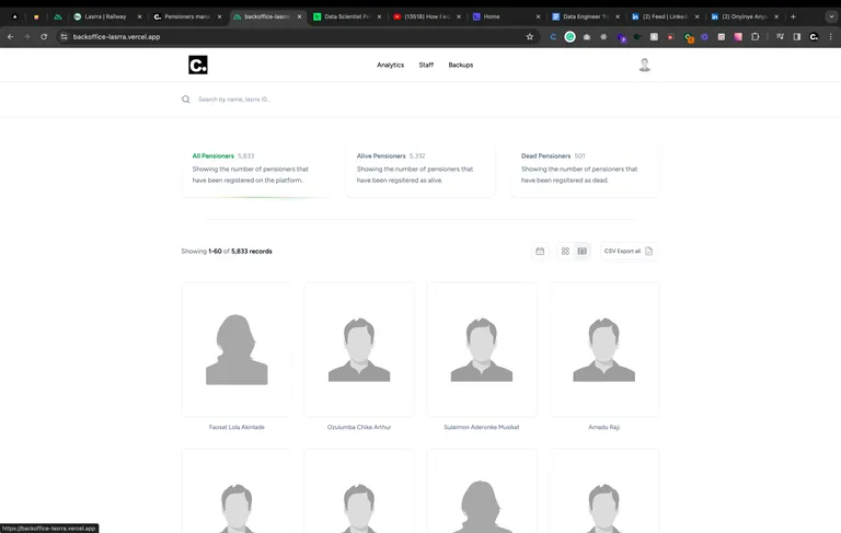 How I designed and built a pensioners management system — a Vue and Laravel dashboard for administering pensioner records from a controlled LASRRA dataset.